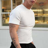 Hearujoy Mens Fitness Shaping Elastic Casual T-Shirt Genderless 2024 New Sports Breathable Quick-Drying Solid Color Slim Top Unisex